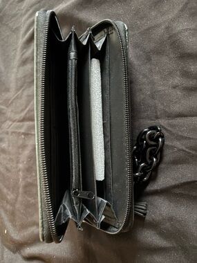 Black Zip-Around Wallet with Chain Wristlet